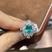 S925 Silver Gold-Plated 2-Carat Lab-Grown Paraiba-Style Oval Bridal Ring-Laboratory-grown synthetic yttrium aluminum garnet  US code 7
