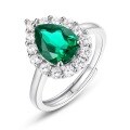 wholesale S925 Sterling Silver Gold-Plated Cross-Border New Teardrop-Shaped Lab-Grown Emerald Ring Full-Setins Ring-0-5