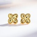 24K Gold Plated Silver Needle CNC Ice Crush Four-Leaf Clover Stud Earrings Unisex-0-2