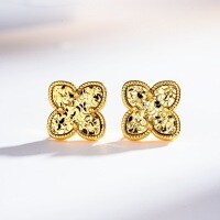 24K Gold Plated Silver Needle CNC Ice Crush Four-Leaf Clover Stud Earrings Unisex-Gold - ED231 - T 925 Silver