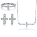 wholesale High-end women's jewelry set three-piece set, stainless steel, European and American fashion pave diamond ring, full diamond cross earrings, zircon necklace-0-0