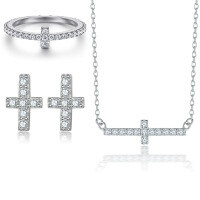 wholesale High-end women's jewelry set three-piece set, stainless steel, European and American fashion pave diamond ring, full diamond cross earrings, zircon necklace-Ring TL-360 US size 9#