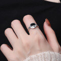 wholesale S925 Sterling Silver Trendy Creative Irregular Finger Ring with Resin Inlay and Smiling Open Design for Women-0-3