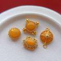 wholesale Gold-plated 925 ancient silver fittings set with natural amber cross vajra spacer beads and back cloud plaque for DIY hand-stringing-0-2