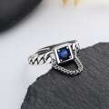 wholesale S925 Sterling Silver Chain Square Colored Zircon Ring Sweet Gentle Temperament Lady Luxury Style Index Finger Ring-0-3