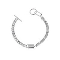 wholesale S925 sterling silver 0030 Korean version ins niche design minimalist OT buckle lock head double-layer chain textured bracelet for women-Silver>925 silver