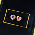 wholesale S925 Silver Gold-Plated Heart Brushed Small Stud Earrings, Stylish and Versatile with a High-End Feel, Mu Jing Jewelry Spring and Summer New Collection-0-3