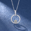 wholesale S925 Sterling Silver Moissanite Simple and Versatile Pendant Women's Light Luxury Niche Design Collarbone Chain Circle Full Diamond Necklace-0-0