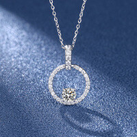wholesale S925 Sterling Silver Moissanite Simple and Versatile Pendant Women's Light Luxury Niche Design Collarbone Chain Circle Full Diamond Necklace-50 points (zircon)  925 silver