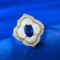 wholesale S925 Silver White Mother-of-Pearl Inlaid Royal Blue 4*6mm Fashion Exquisite Vintage Style Elegant and Classic-0-1