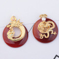 wholesale Metal material: 925 gold-plated silver A red jade eccentric buckle with a dragon zodiac agate and chalcedony pendant for one's birth year-0-1