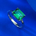 wholesale Metal: 925 Sterling Silver, Live Stream Style Minimalist Simulated Emerald 7*9mm Rectangular Step Ring for Women Cross-Border Drop Shipping-0-1