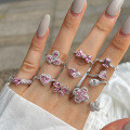 wholesale S925 Silver Cross-Border Hot-Selling Women's Ring, Small and Exquisite, Advanced Sense, Fresh and Elegant, Princess Pink Diamond Heart-Shaped Butterfly Ring Hand Accessory-0-1