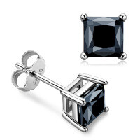 Sterling Silver Black Moissanite Football Stud Earrings Wholesale-Square Diamond  925 Silver