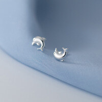wholesale S925 Silver Korean-style minimalist dolphin earrings, summer petite and fresh women's ear accessories M02718-S925 silver pair without thread>925 silver