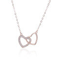 wholesale S925 silver women's collarbone chain trendy double heart-shaped pendant jewelry factory wholesale-0-4