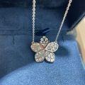 Metal Pendant Necklace with Full Moissanite and Five-Petal Lucky Flower Design-0-2