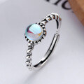 wholesale S925 Sterling Silver Cloud Tide Pavilion Korean Style Elegant Lady Spiral Shank Blue Moonstone Versatile Adjustable Open Ring for Women-0-1