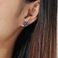 wholesale S925 Sterling Silver Five-Petal Flower Stud Earrings with Lab-Grown Royal Blue Sapphire, High-End and Stylish-0-1