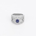 wholesale S925 sterling silver full gold plated with lab-grown sapphire, designed in a vintage style, featuring a 5*6mm diamond as the main stone-0-4
