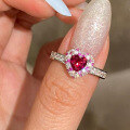 wholesale Metal: 925 Sterling Silver Zhuozhifan Jewelry New 5*5mm Pigeon Blood Red Heart Full Diamond Ring, Playful and Cute-0-0