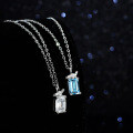 Sterling Silver Natural Blue Topaz Moissanite Necklace Pendant, 1ct Emerald Cut-0-2