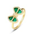 wholesale S925 Sterling Silver Metal Korean and Japanese Light Luxury Vintage Bow Ring with Malachite, Elegant and Sweet Ring for Cross-Border Supply-0-5