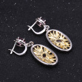 wholesale S925 silver Italian artisanal jewelry designer earrings, natural floral style with genuine colored gemstone ear drops-0-3