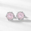 wholesale S925 sterling silver minimalist fashion snowflake earrings with pink crystal, luxury-style jewelry wholesale-0-3