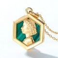 wholesale new original design 925 silver retro cameo queen head malachite pendant necklace-0-2