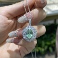 S925 Silver 18K Gold Plated 3ct Oval Lab-Grown Green Sapphire Pendant-0-2