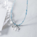 wholesale S925 Silver Nalan Fresh and Sweet Style Small and Unique Design Aquamarine Bow Pearl Necklace Y02127-0-2