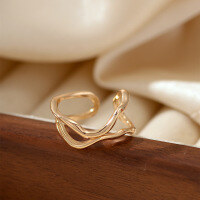 wholesale S925 Sterling Silver European and American Irregular Line Ring Hip-Hop Style Fashion Retro Concave-Convex Adjustable Open Ring-xb457 copper plated gold color opening adjustable