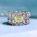 wholesale S925 Sterling Silver Women's Yellow Diamond Inlaid European and American Luxury Geometric Double Row Full Diamond Ring Wholesale-0-5