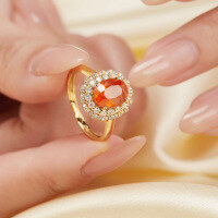 wholesale S925 Sterling Silver Red Elk Ring for Women, Light Luxury with Zircon, French Style, Versatile for Daily Commute-BZ0332-Gold US size 6