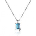 Sterling Silver Geometric Rectangular Natural Blue Topaz Moissanite Necklace Pendant-0-3