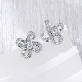 wholesale 925 Sterling Silver Micro-Paved Zircon Flower Earrings for Women, Elegant and Luxurious Four-Leaf Clover Stud Earrings-0-2