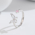 wholesale S925 Sterling Silver Niche Design Butterfly Ring for Women with Small Pink Diamond Heart, Temu's Popular Accessory-0-1
