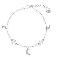 wholesale S925 Sterling Silver Full Inlaid Zircon Star and Moon Bracelet, Fresh and Sweet, Light Luxury Elegant High-End Sense Banquet Bracelet-Silver 925 silver