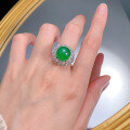wholesale S925 silver jewelry with luxurious setting of high ice green chalcedony elegant large cabochon 12mm agate ring, hot selling on live broadcast-0-3