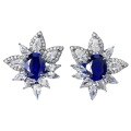 wholesale 925 Sterling Silver 2ct Blue Sapphire Oval Earrings Classic Light Luxury Versatile Cross-Border Style-0-4