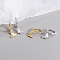 wholesale S925 Sterling Silver Butterfly Pendant with Diamond Ear Clasp, Ins Minimalist Elegant Luxury Design Hoop Earrings G750-S925 Silver Earrings Gold 925 Silver