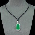 wholesale Gold-plated 925 Silver Pendant with High-Carbon Diamond, Muzo Green Natural Chalcedony, New Chinese Style Auspicious Plaque Jewelry for Women-0-3