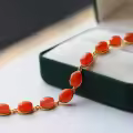 wholesale S925 silver natural river material icy base cherry red multi-granule cabochon bracelet simple yet luxurious cherry red Nanhong bracelet-0-2