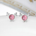 wholesale Original Christmas Reindeer Earrings 925 Sterling Silver Sweet Pink Cat Eye Earrings, Wholesale Gift for Girlfriend-0-5