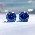 wholesale S925 Silver Blue-Green Four-Prong Stud Earrings Unisex Couple Fashion High Carbon Diamond Earrings-0-5