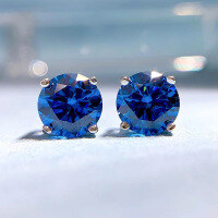 wholesale S925 Silver Blue-Green Four-Prong Stud Earrings Unisex Couple Fashion High Carbon Diamond Earrings-Blue 925 Silver