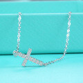 Sterling Silver D-Color Moissanite Cross Pendant Bracelet for Women-0-0