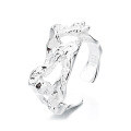 wholesale S925 Sterling Silver Ins Irregular Hollow Tinfoil Texture Hip-Hop Style Versatile Open Ring-0-5