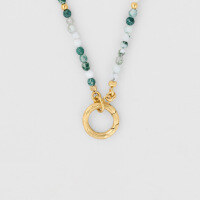 wholesale S925 Silver Plated 14K Gold Japanese Retro Light Luxury Aqua Agate Necklace-Water Grass Agate Necklace (without pendant)  925 Silver